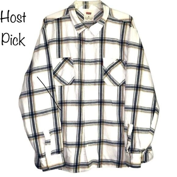 Levi’s Marsh Plaid Flannel Shirt in White/Blue/Gold Men’s XXL - Picture 1 of 6